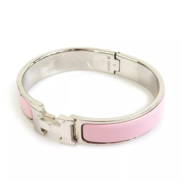 Auth HERMES Clic Clac H Bangle Bracelet Silver/Light Pink Metal/Enamel - Picture 3 of 10
